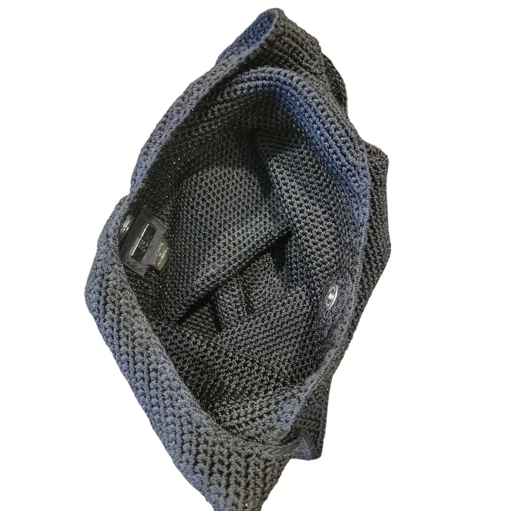 The SAK Crochet Knit Black Woven Hobo Shoulder Bag Purse Strap Damage See Pics